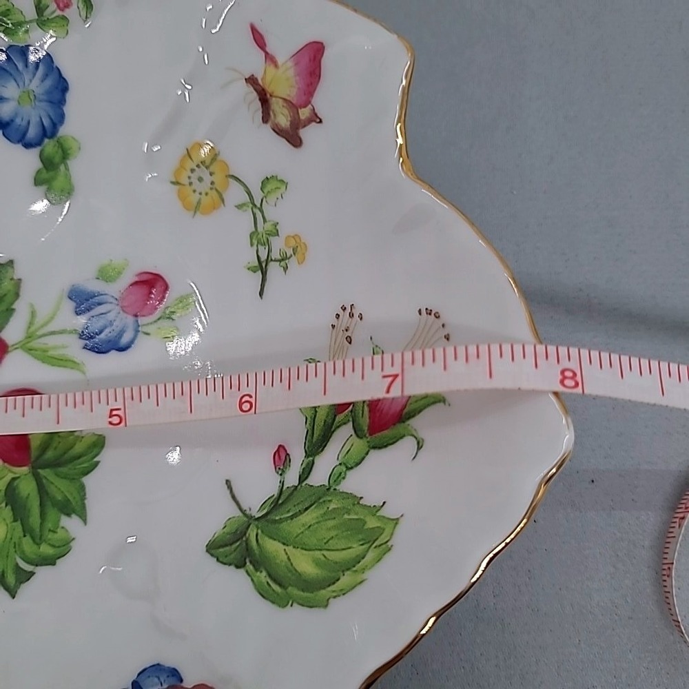 Andrea by Sadek Winterthur Leaf Dish White Floral Butterfly Gold Trim Porcelain - Picture 10 of 10